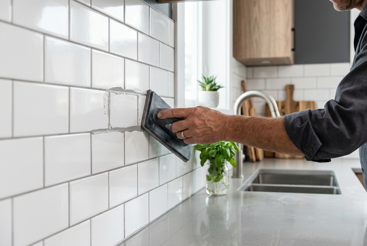 Kitchen tile backsplash install subway tiles white
